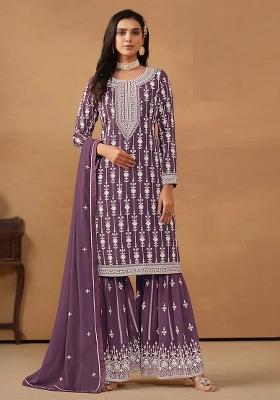 Purple Embroidered Georgette Salwar Kameez