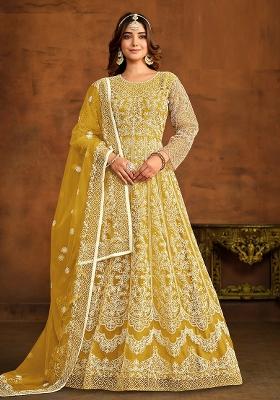 Yellow Embroidered Net Salwar Kameez