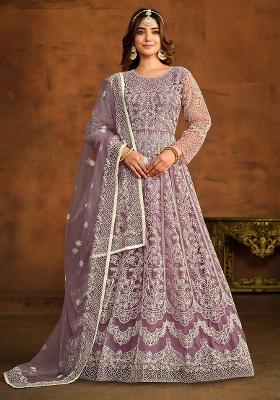 Purple Embroidered Net Salwar Kameez
