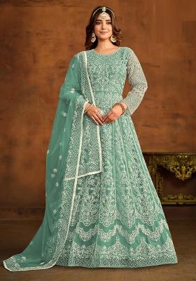 Turquoise Embroidered Net Salwar Kameez