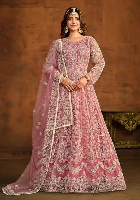 Pink Embroidered Net Salwar Kameez