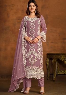 Lilac Embroidered Organza Salwar Kameez