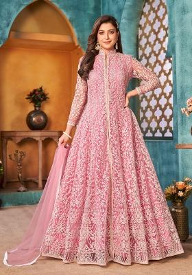 Pink Embroidered Net Salwar Kameez