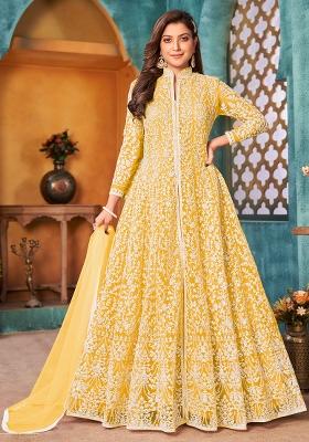Yellow Embroidered Net Salwar Kameez