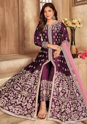 Purple Embroidered Art Silk Salwar Kameez