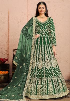Green Embroidered Net Salwar Kameez