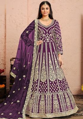 Purple Embroidered Net Salwar Kameez