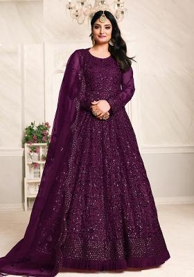 Purple Embroidered Net Salwar Kameez