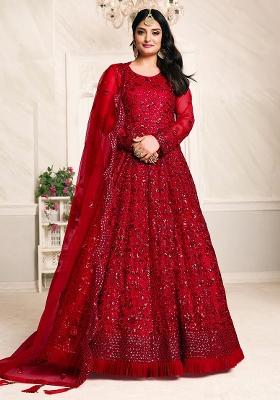 Red Embroidered Net Salwar Kameez