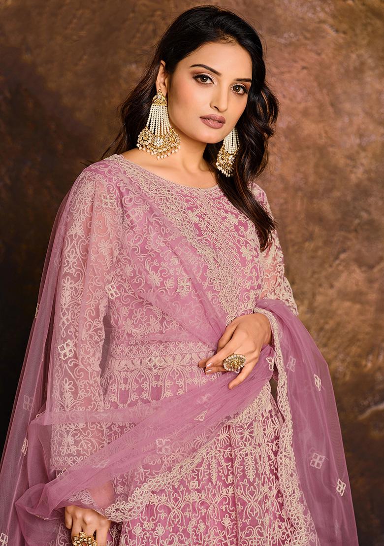 Pink Embroidered Net Salwar Kameez