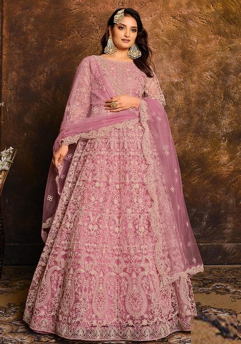 Pink Embroidered Net Salwar Kameez