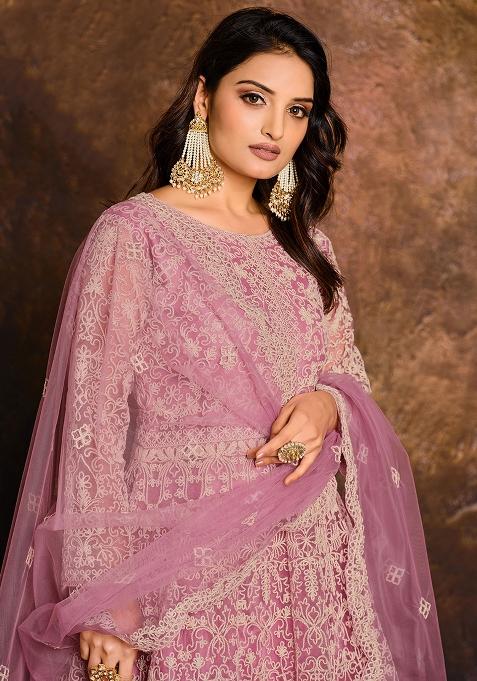 Pink Embroidered Net Salwar Kameez