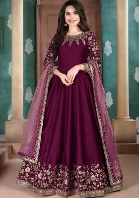 Purple Embroidered Silk Salwar Kameez