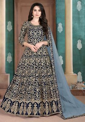 Blue Embroidered Georgette Salwar Kameez