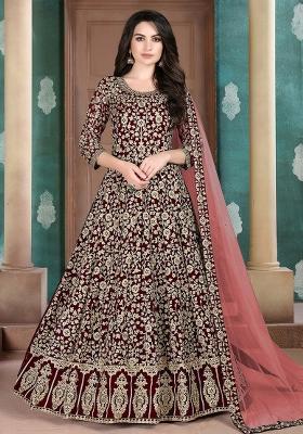 Maroon Embroidered Georgette Salwar Kameez