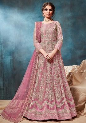 Pink Embroidered Net Salwar Kameez