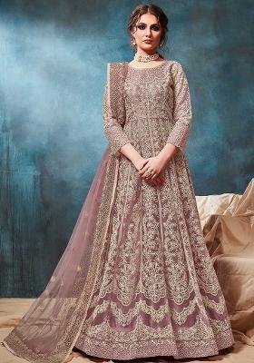 Mauve Embroidered Net Salwar Kameez