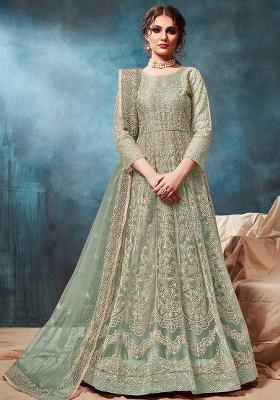 Green Embroidered Net Salwar Kameez