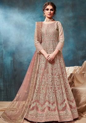 Rose Gold Embroidered Net Salwar Kameez