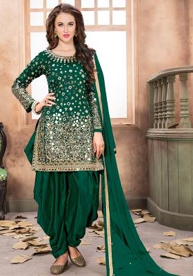 Green Embroidered Tafeta Silk Salwar Kameez