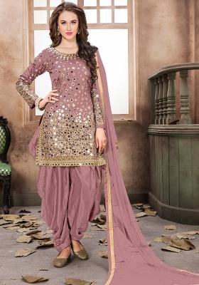 Rose Gold Embroidered Tafeta Silk Salwar Kameez