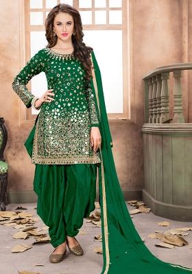 Green Embroidered Tafeta Silk Salwar Kameez