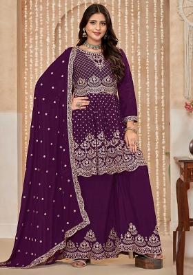 Purple Embroidered Chinon Salwar Kameez