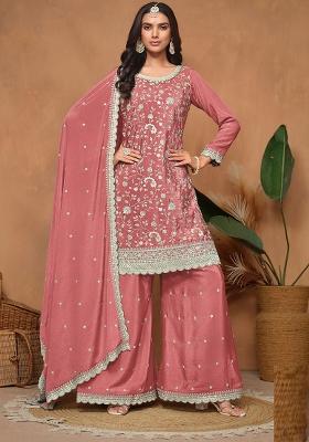 Rose Gold Embroidered Chinon Salwar Kameez