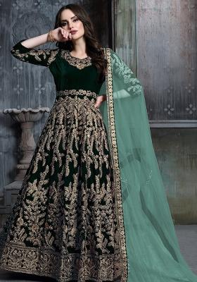 Green Embroidered Velvet Salwar Kameez