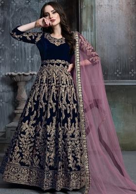 Blue Embroidered Velvet Salwar Kameez