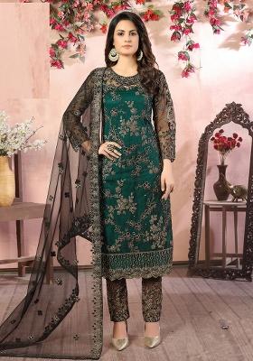 Green Embroidered Net Salwar Kameez
