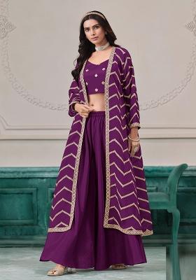 Purple Embroidered Chinon Salwar Kameez