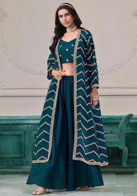 Blue Embroidered Chinon Salwar Kameez