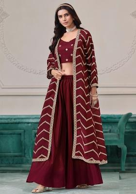 Maroon Embroidered Chinon Salwar Kameez