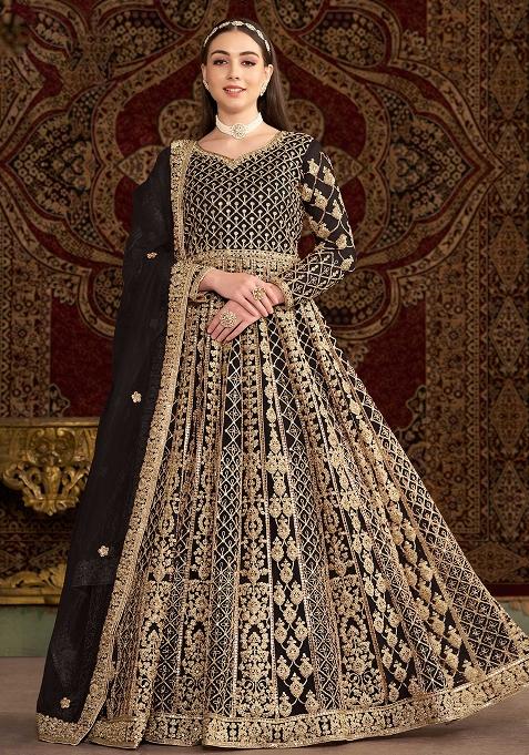 Black Embroidered Net Salwar Kameez