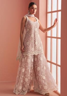 Mauve Embroidered Net Salwar Kameez