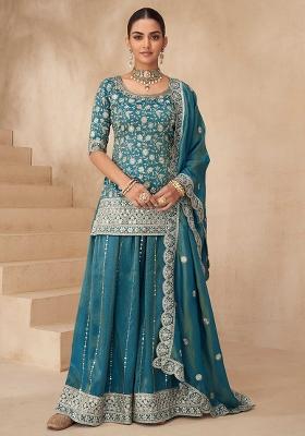 Blue Embroidered Simar Silk Salwar Kameez