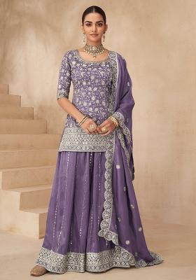 Lavender Embroidered Simar Silk Salwar Kameez