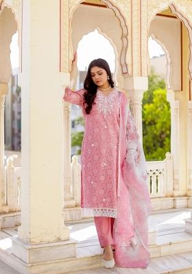 Pink Printed Linen Suit Set