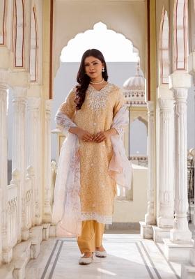 Peach Printed Linen Suit Set