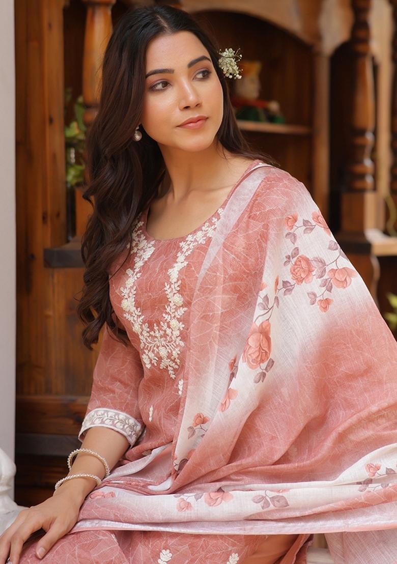 Pink Dori Work Linen Suit Set - Indya