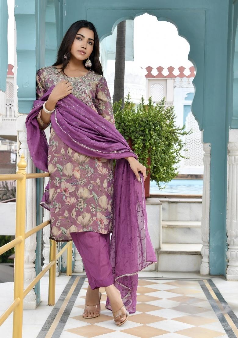 Purple Dori Work Tissue Suit Set - Indya