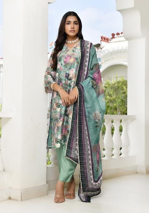 Green Gota Patti Tissue Suit Set