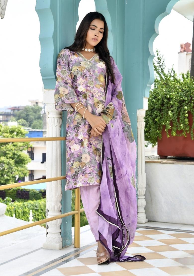 Purple Gota Patti Tissue Suit Set - Indya
