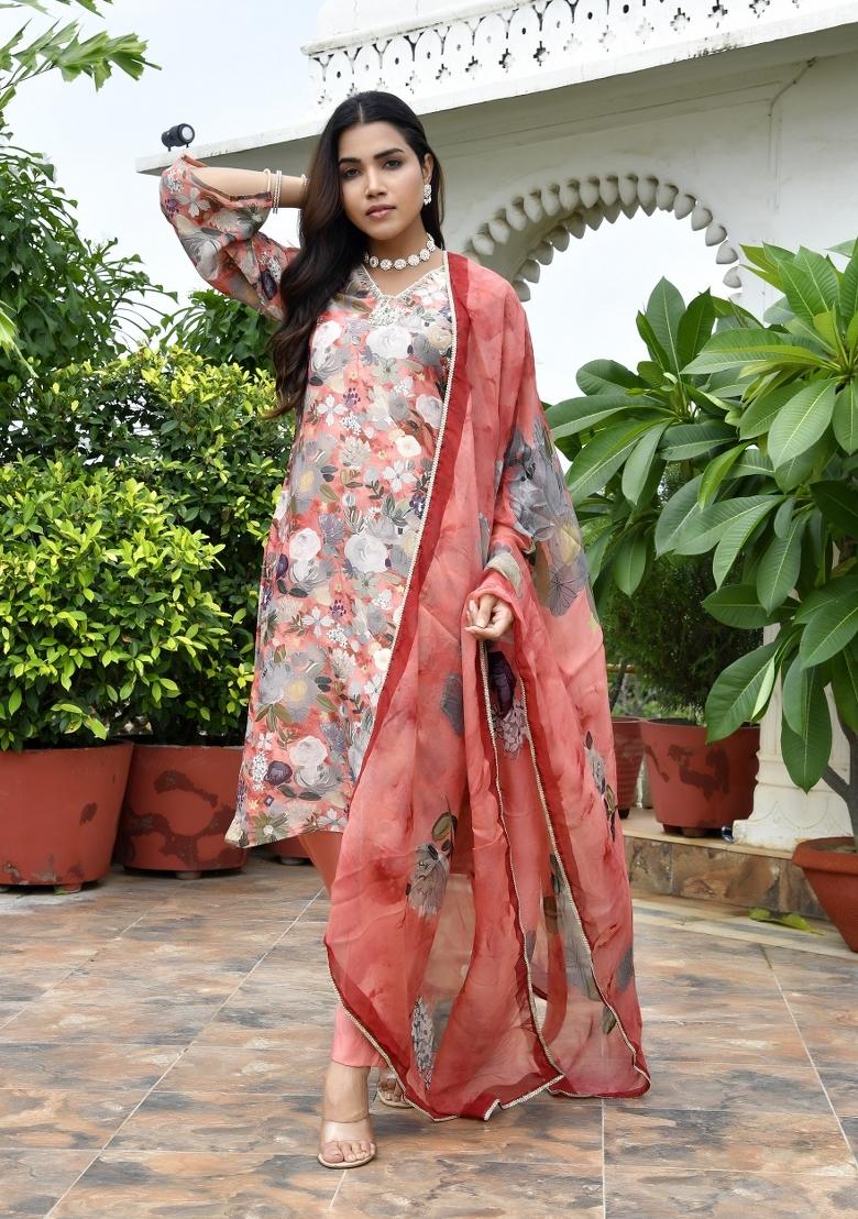 Rust Gota Patti Tissue Suit Set - Indya