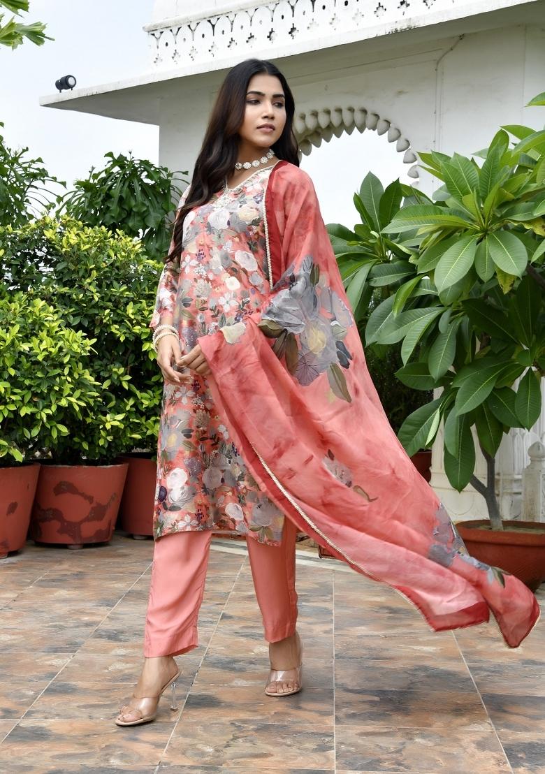 Rust Gota Patti Tissue Suit Set - Indya