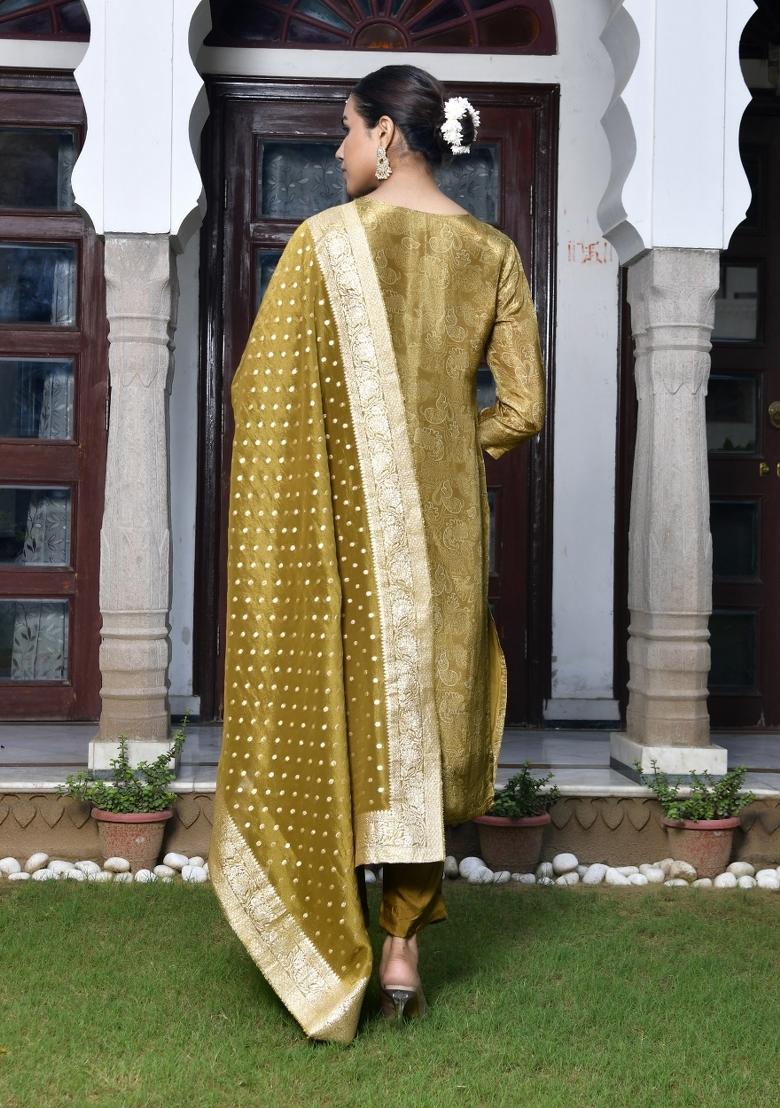 Henna Green Dori Work Tissue Suit Set - Indya