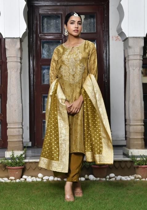 Henna Green Dori Work Tissue Suit Set