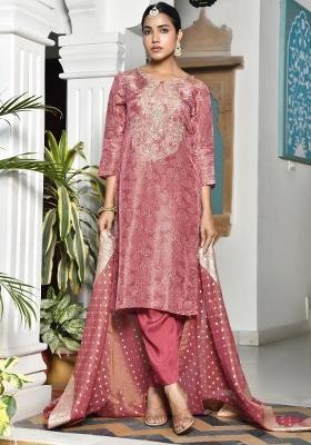 Pink Printed Tissue Suit Set