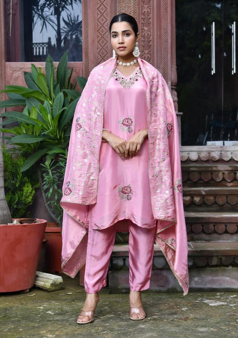 Pink Thread Work Tissue Suit Set